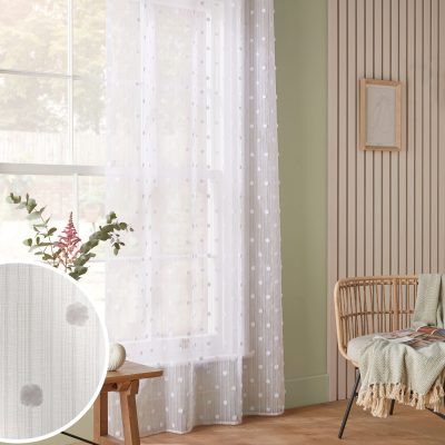 ARCH2197 White Pom Pom Slot Top Unlined Sheer Panel Voile Curtain from Next Hong Kong