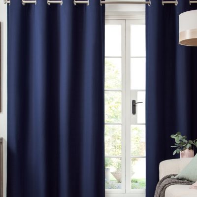 ARCH2203 Blue Navy Lined Cotton Eyelet Curtains from Next Hong Kong