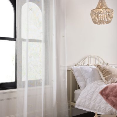 ARCH2192 White Bow Appliqu?? Voile Eyelet Sheer Panel Unlined Curtains from Next Hong Kong