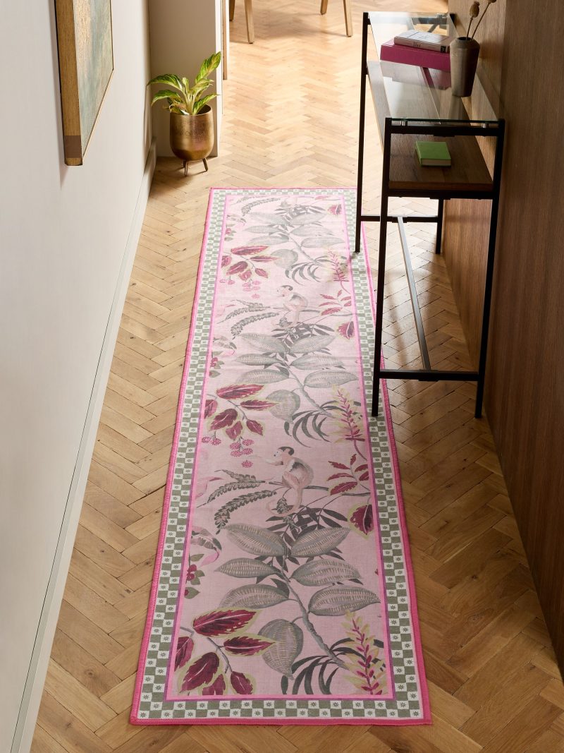 ARCH2176 Pink Washable Exotic Monkey Floral Runner