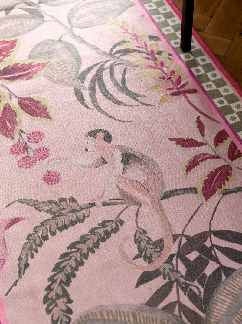 ARCH2176 Pink Washable Exotic Monkey Floral Runner - Image 3