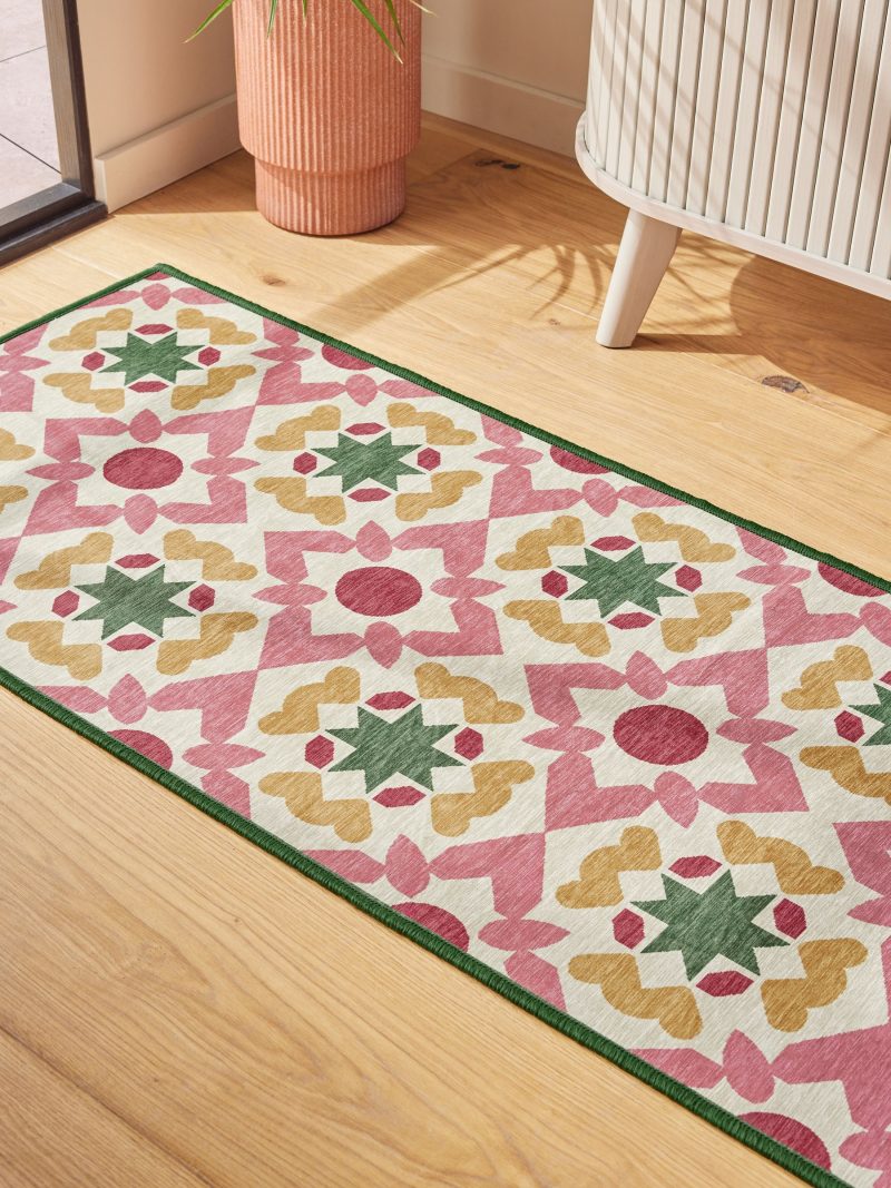 ARCH2183 Pink Washable Geometric Tile Runner - Image 3