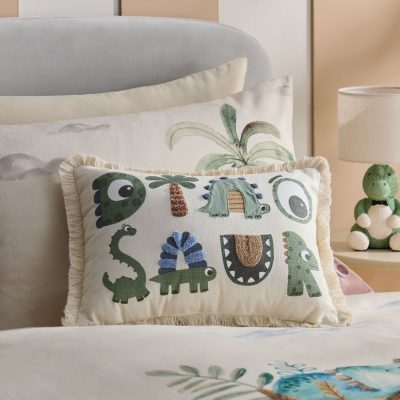 ARCH2169 Natural Dinosaur Slogan Cushion