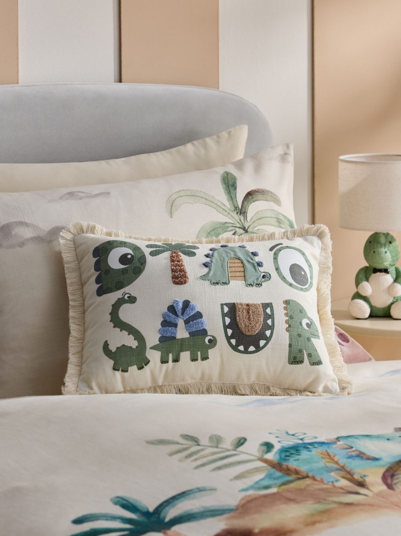 ARCH2169 Natural Dinosaur Slogan Cushion