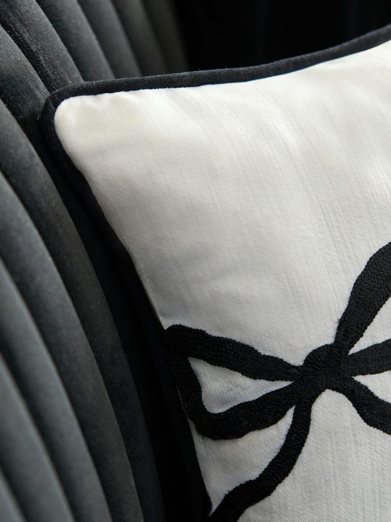 ARCH2166 Black/White Embroidered Bow 50 x 30cm Cushion - Image 4