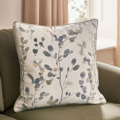 ARCH2172 Natural/Blue Honesty Leaf Floral Printed Cushion