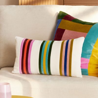 ARCH2163 Multi Bright 50 x 30cm Joy Velvet Stripe Cushion