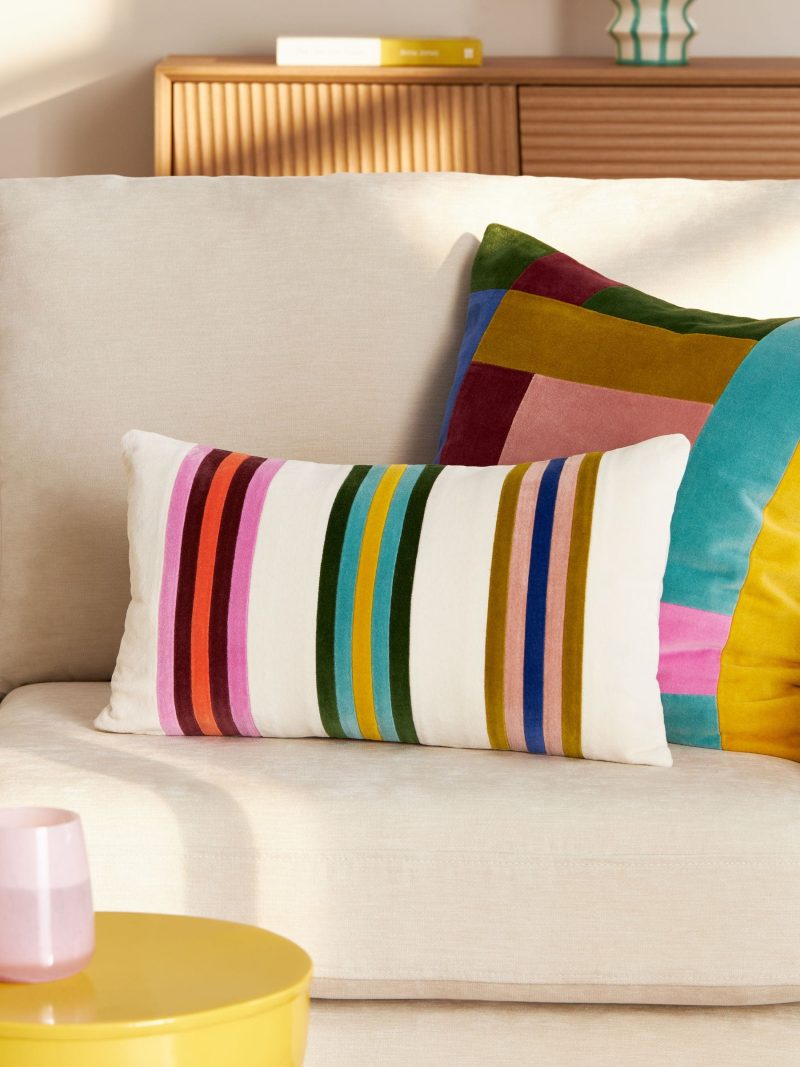 ARCH2163 Multi Bright 50 x 30cm Joy Velvet Stripe Cushion