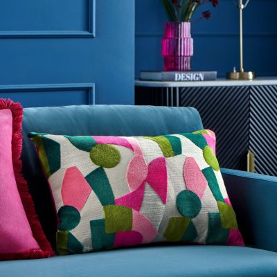 ARCH2164 Fuchsia Pink 40 x 59cm Cut Velvet Collage Cushion