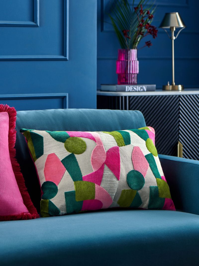 ARCH2164 Fuchsia Pink 40 x 59cm Cut Velvet Collage Cushion