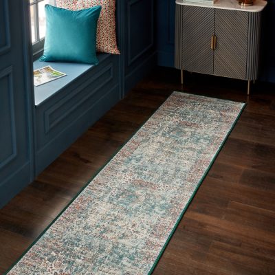 ARCH2180 Teal Blue Washable Emporium Oriental Runner