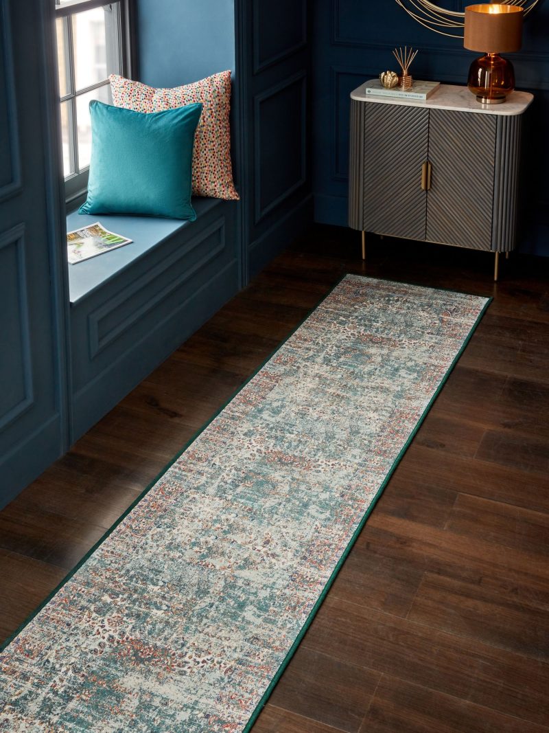 ARCH2180 Teal Blue Washable Emporium Oriental Runner