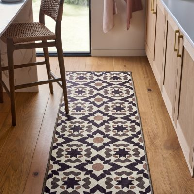 ARCH2179 Chocolate Brown Washable Geometric Tile Runner