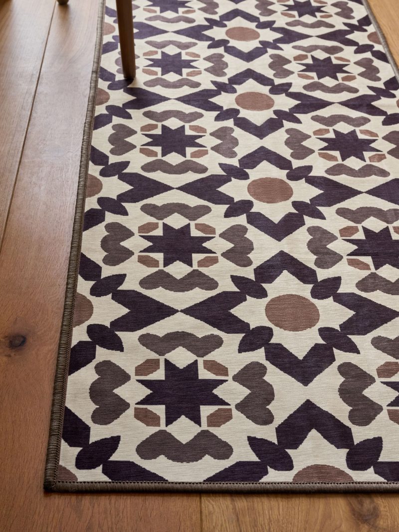 ARCH2179 Chocolate Brown Washable Geometric Tile Runner - Image 2