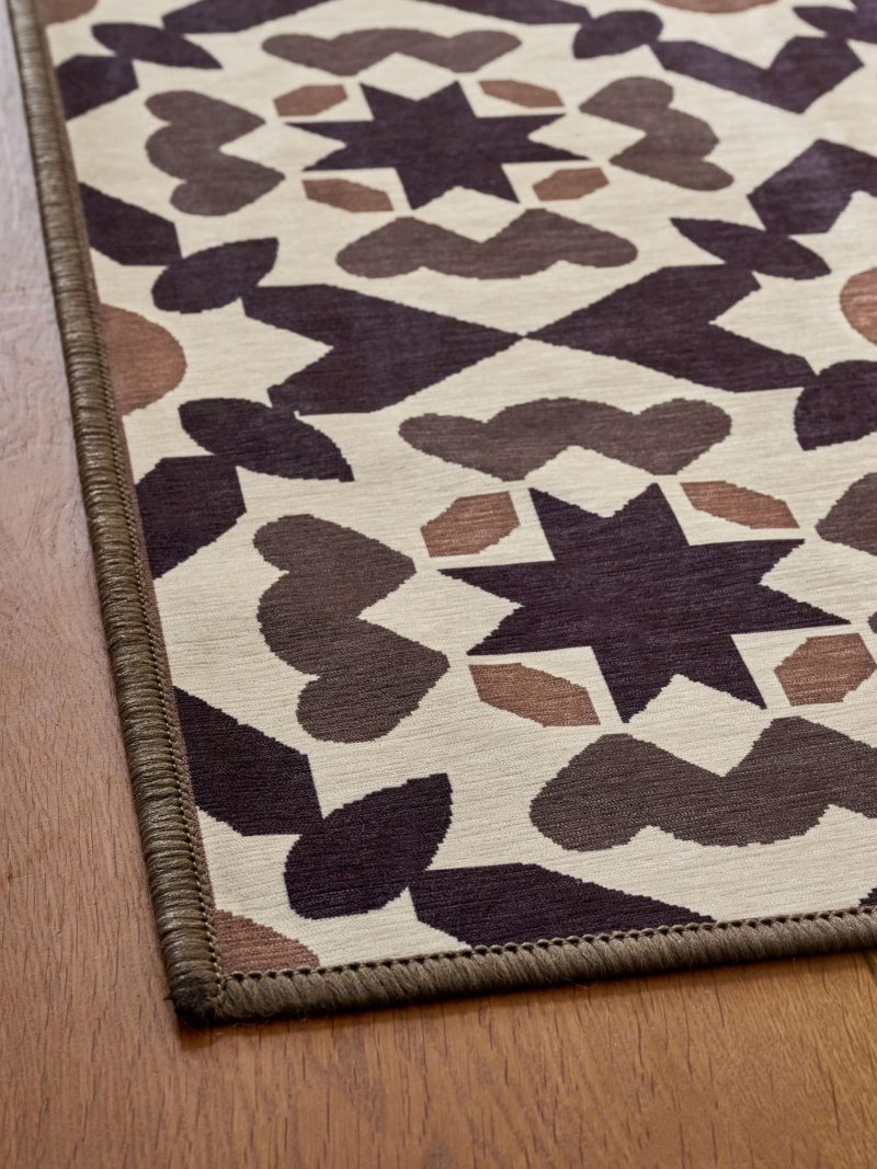 ARCH2179 Chocolate Brown Washable Geometric Tile Runner - Image 3