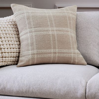 ARCH2162 Natural Windowpane Check 100% Cotton Rectangular Cushion