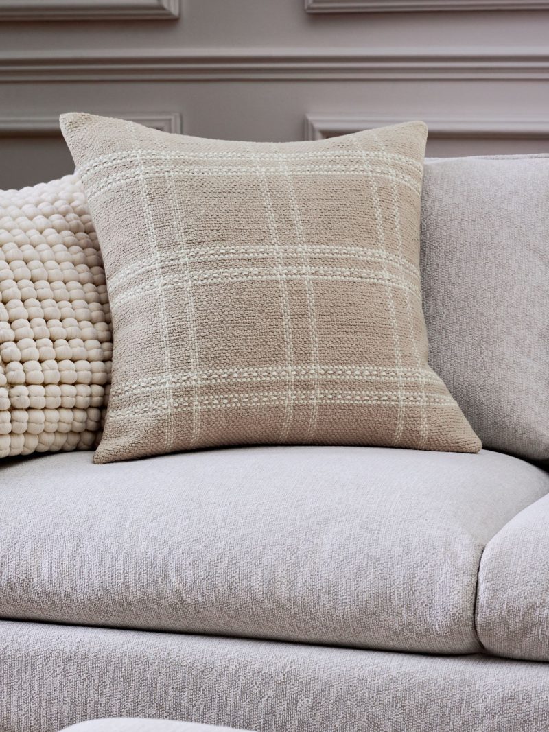 ARCH2162 Natural Windowpane Check 100% Cotton Rectangular Cushion