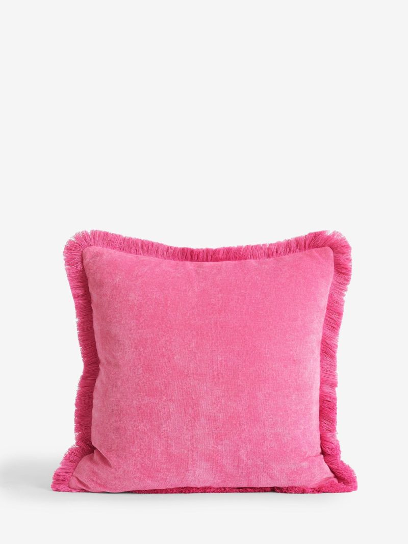 ARCH2165 Fuchsia Pink 45 x 45cm Soft Velour Fringe Cushion - Image 2